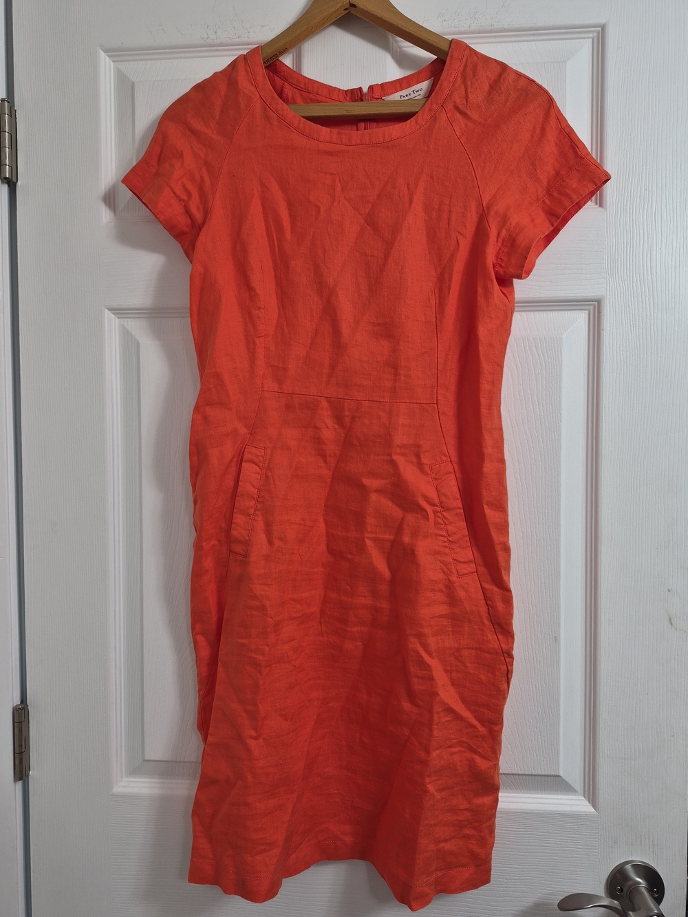 Women’s Orange Midi Dress - Classic Short Sleeve 100% Linen